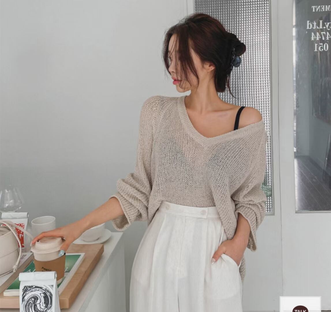 かぎ編みVネックニット　AJ1079-E05