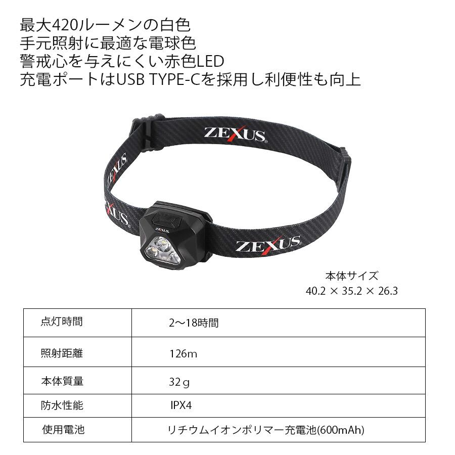 ゼクサス ZEXUS ZX-R40 ヘッドライト ライト 非常用 釣り 夜釣り 白色