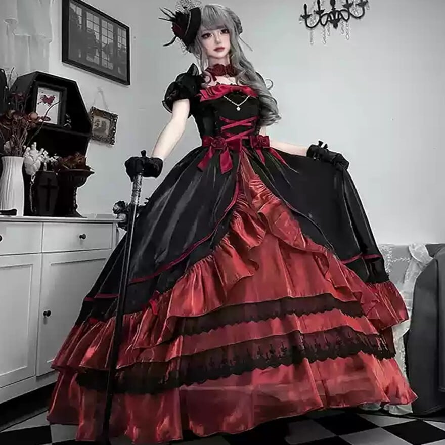 SEASONZ ゴスロリ ドレス ロングドレス バックリボン マキシ丈 黒ゴシック ダークファッション イベント衣装 撮影会衣装