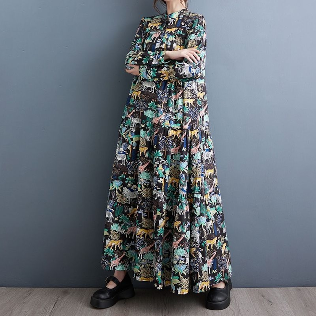 アニマルプリント マキシ丈 ワンピース 00126