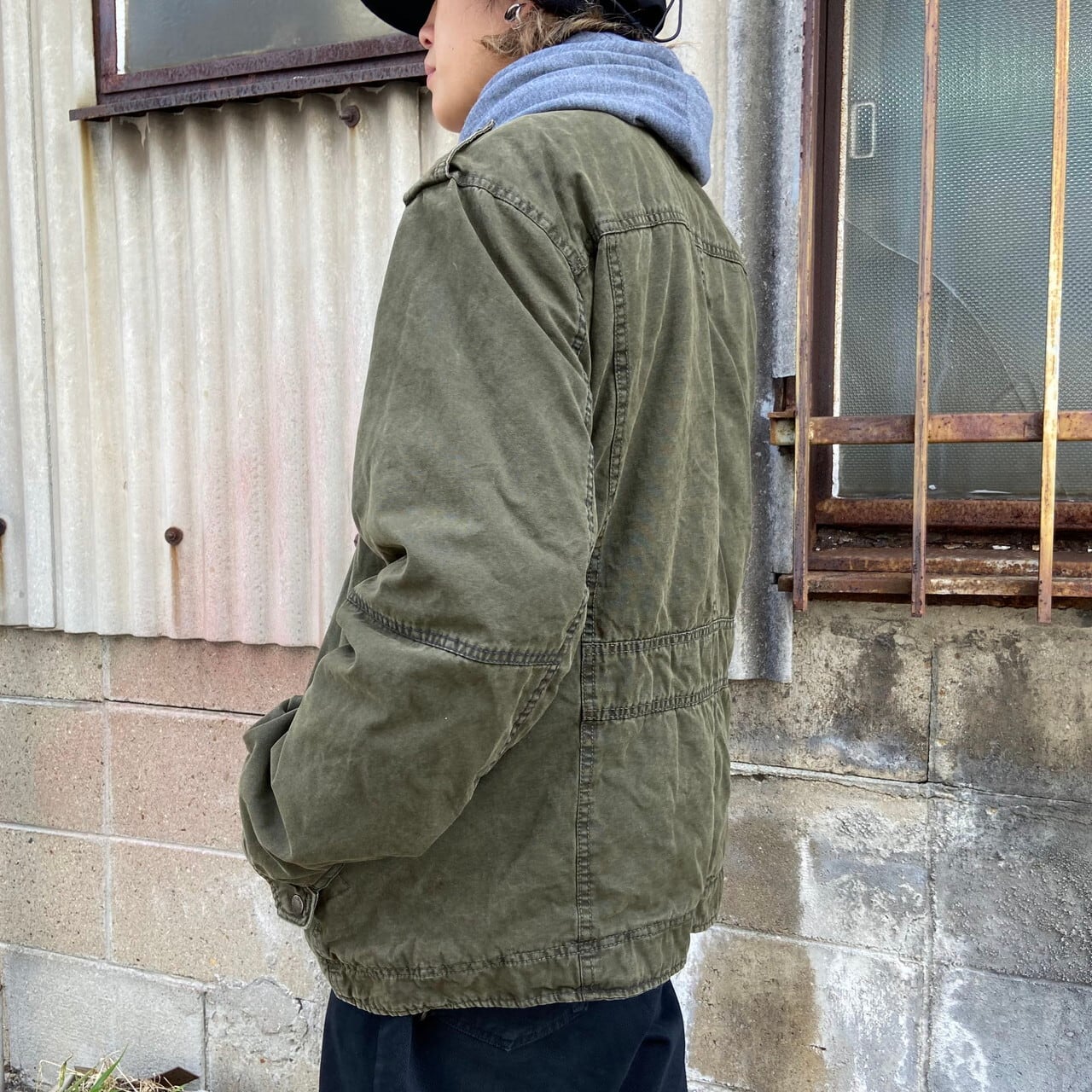 古着LEVI'Sリーバイスダックミリタリージャケット裏ボアカーキモスグリーンXL Levi's（リーバイス） 古着 ジャケット ダック フルジップ ボア