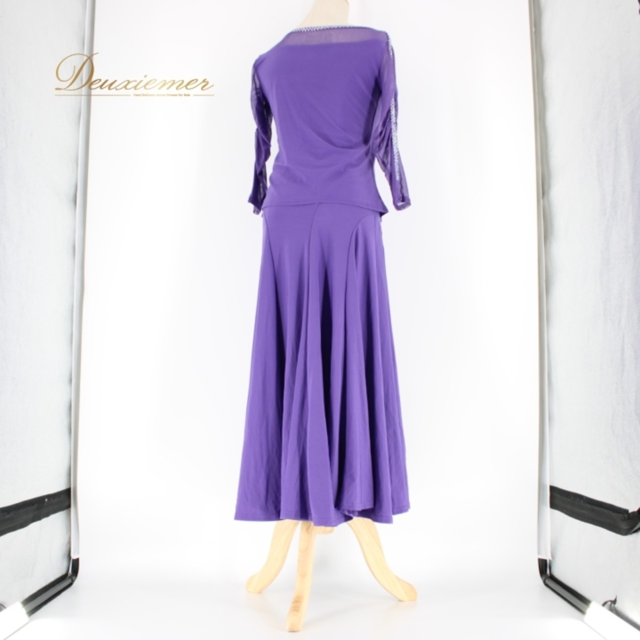 社交ダンス 衣装 スタンダード 上下セット ツーピース レッスンウェア パーティ衣装 パープル系 Leirena レイリーナ 紫 無地 ラインストーン レース パーティ スカート トップス レディース ダンスウェア 踊り衣装 おしゃれ 伸縮性 体型カバー インナー付き バイオレット発色 カジュアル フィット感 エレガント