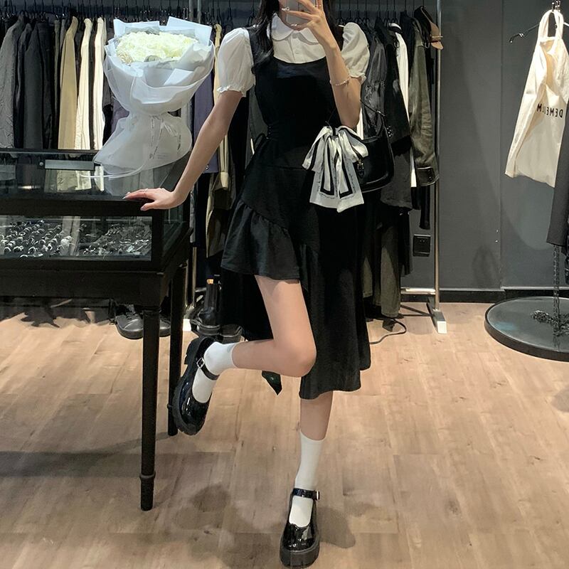 シャツ ドレス レディースサマースカート ブラック 夏物 ブラックストロベリース77712890016