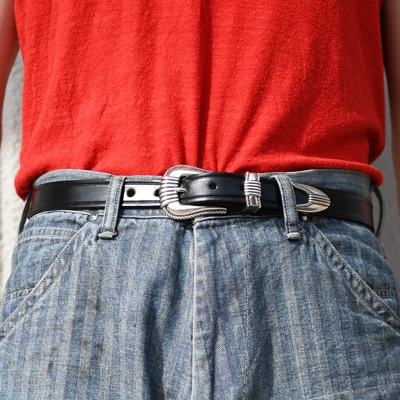 TORY LEATHER   / 1 inch "3 -Piece Silver Buckle Belt(BLACK×NICKEL)