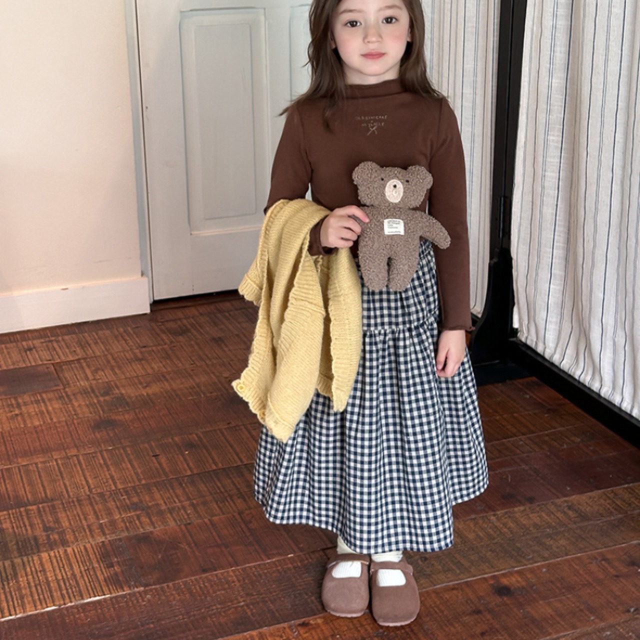 秋チェック柄リネンスカート