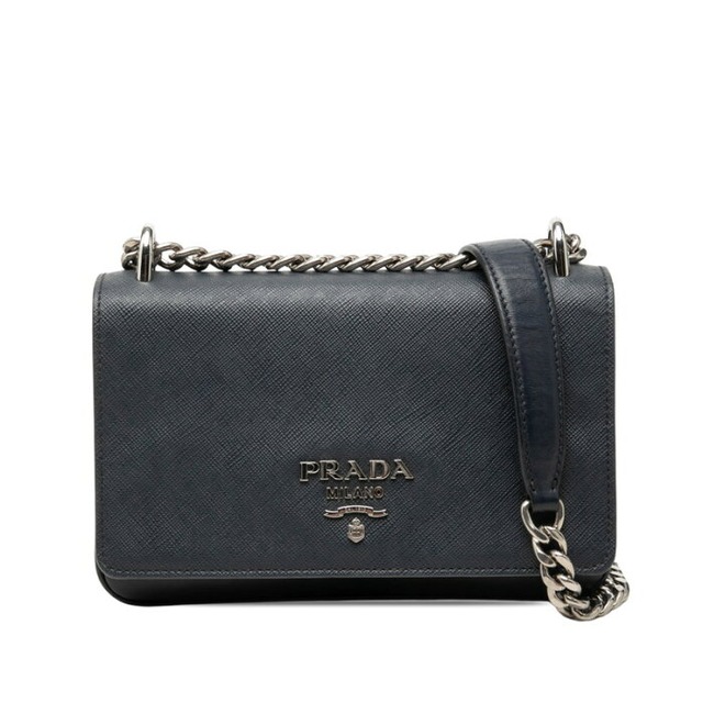 プラダ チェーン ショルダーバッグ ネイビー サフィアーノレザー レディース PRADA 【中古】
