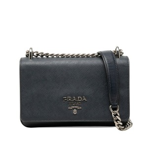 プラダ チェーン ショルダーバッグ ネイビー サフィアーノレザー レディース PRADA 【中古】