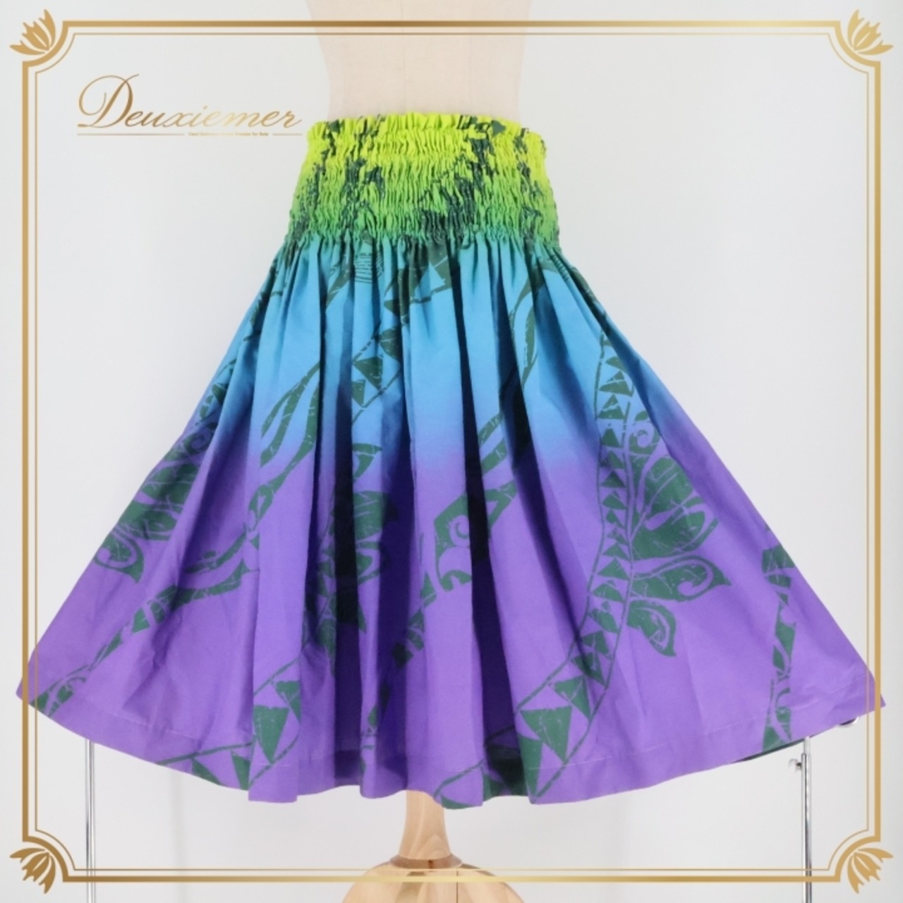 フラダンス 衣装 パウスカート プアラニ パープル系 PUALANI カヒコ柄 グラデーション グリーン系 ブルー系 シングル シンプル かわいい 華やか 鮮やか 明るい 紫 青 緑 黄緑 ハワイアン アロハ ハワイアンプリント フラ ダンス レッスン 練習