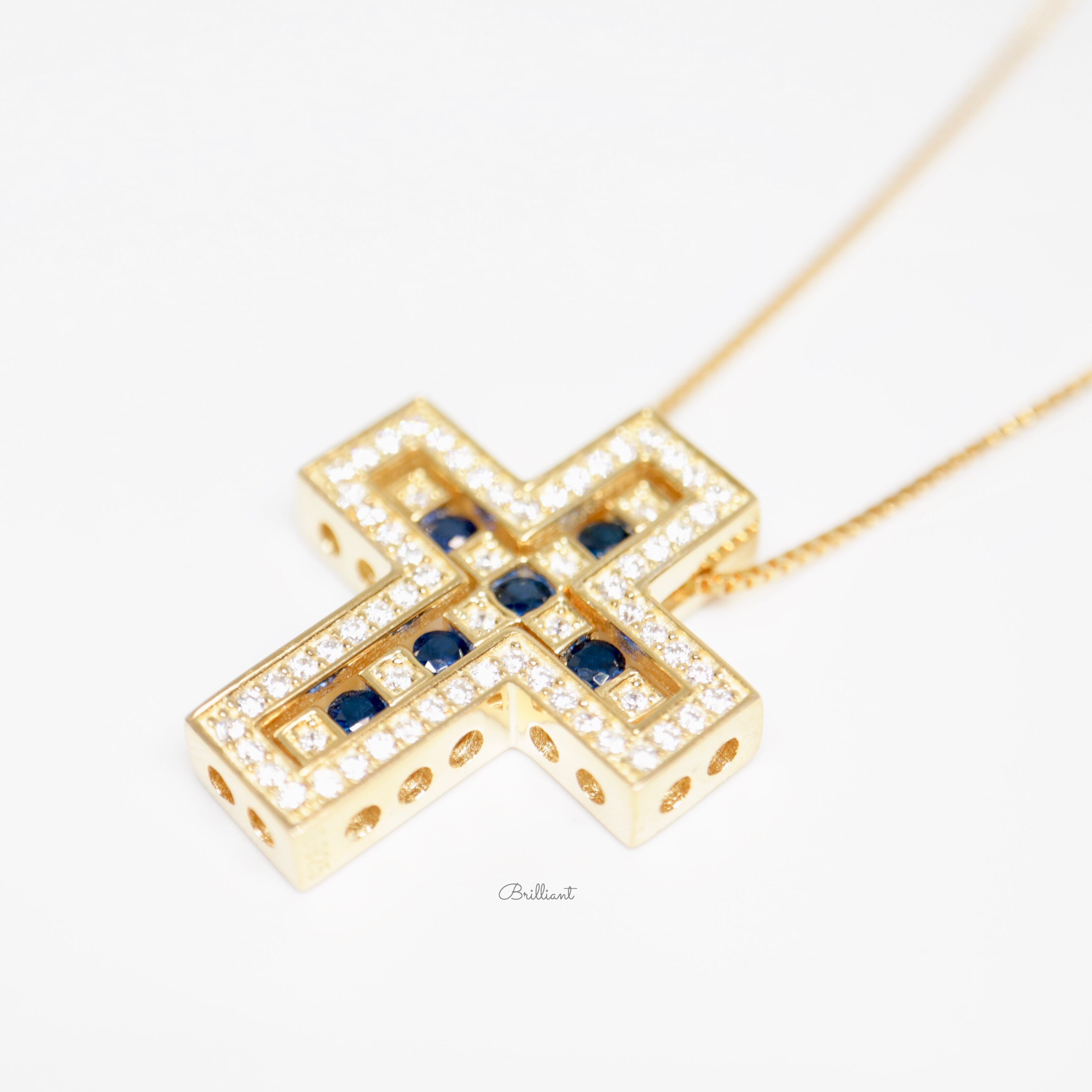 【即日発送】GP double cross necklace sapphire color