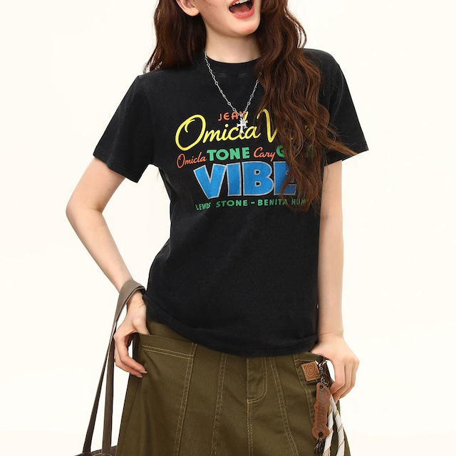 カラフルレタリンググラフィックTシャツ 1col R02409