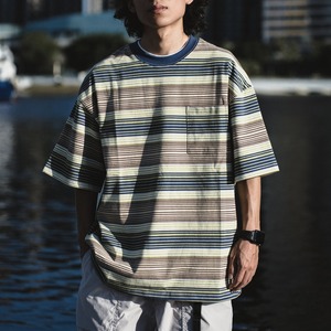 マルチピンボーダー ワイドフォルムTシャツ a-1398