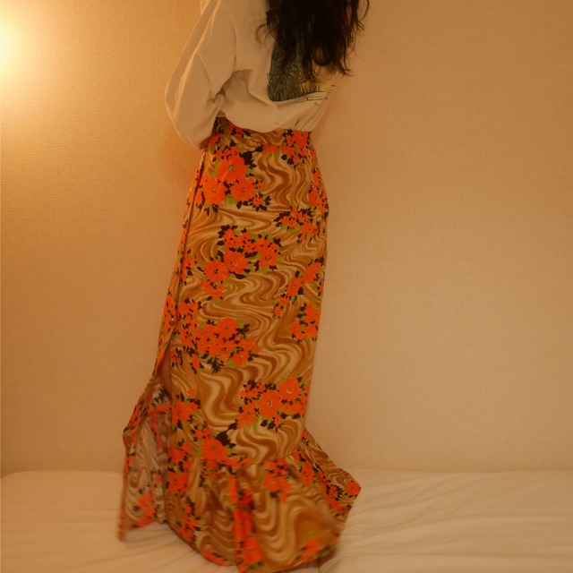 frill flower pattern long skirt
