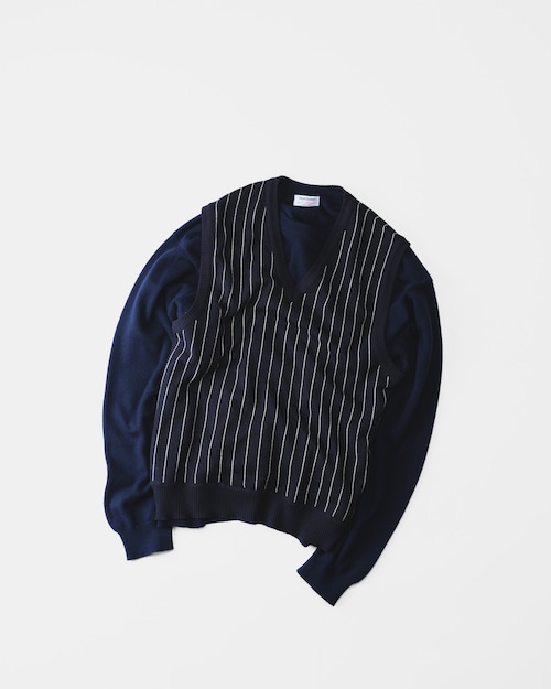 [2000s] "DOLCE & GABBANA" Cotton x Acrylic Pinstripe Knit Vest (Made in Italy)