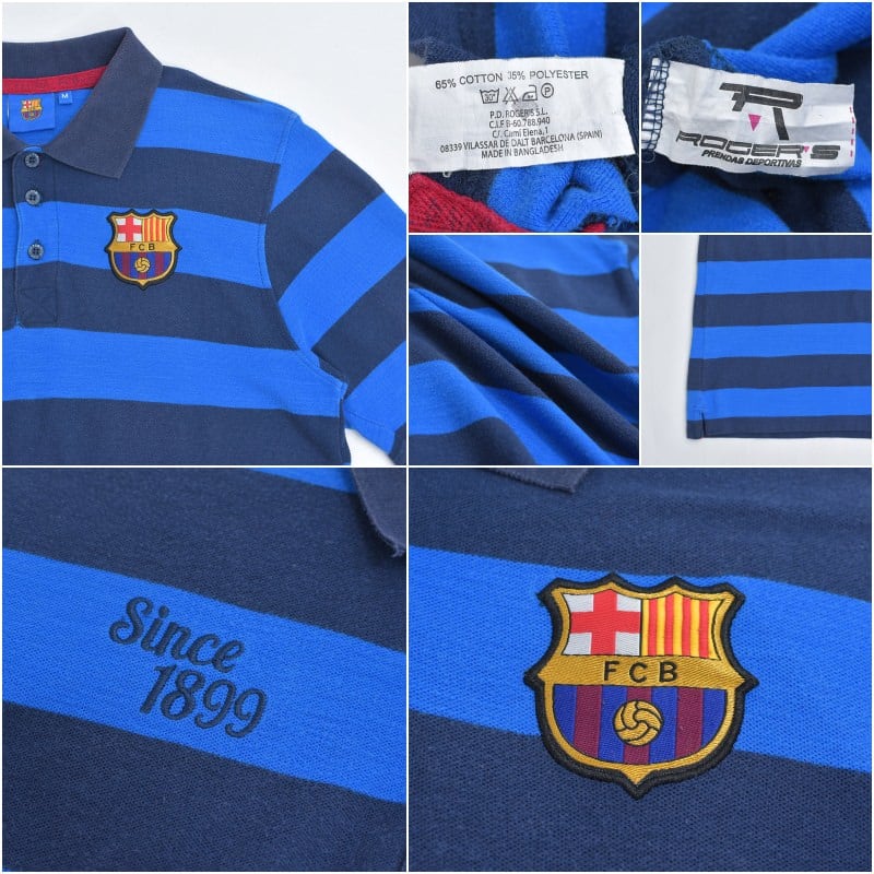 00s FC BARCELONA FCバルセロナ 刺繍 ロゴデザイン 鹿の子 ボーダー