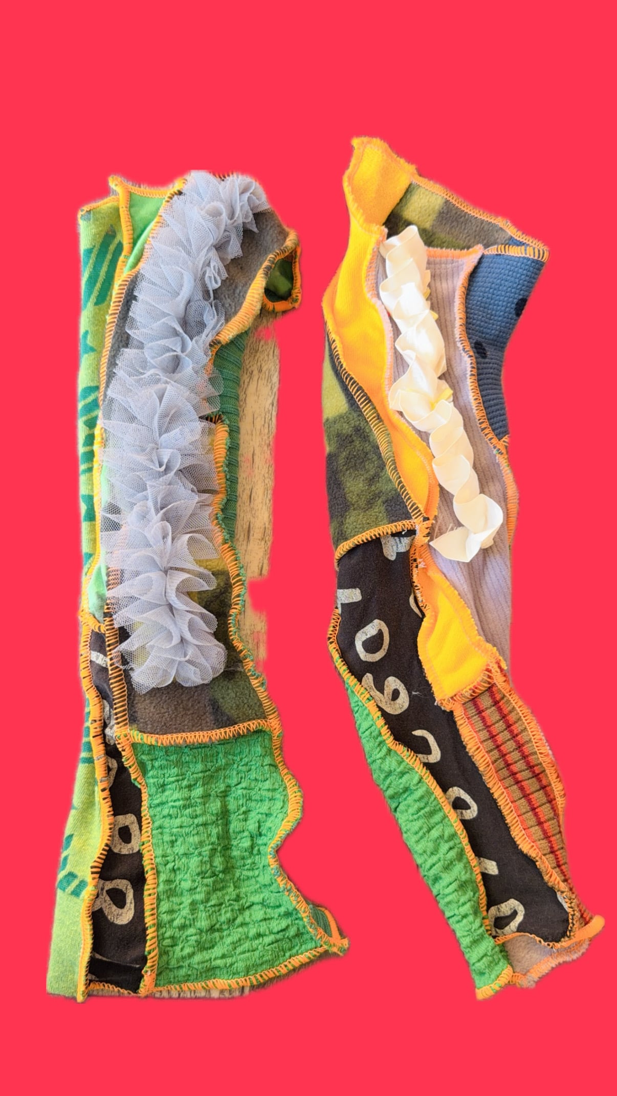 ■patchwork arm cover(long)■green furifuri