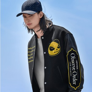 送料無料【HIPANDA ハイパンダ】男女兼用 スタジャン UNISEX BASEBALL JACKET / BLACK