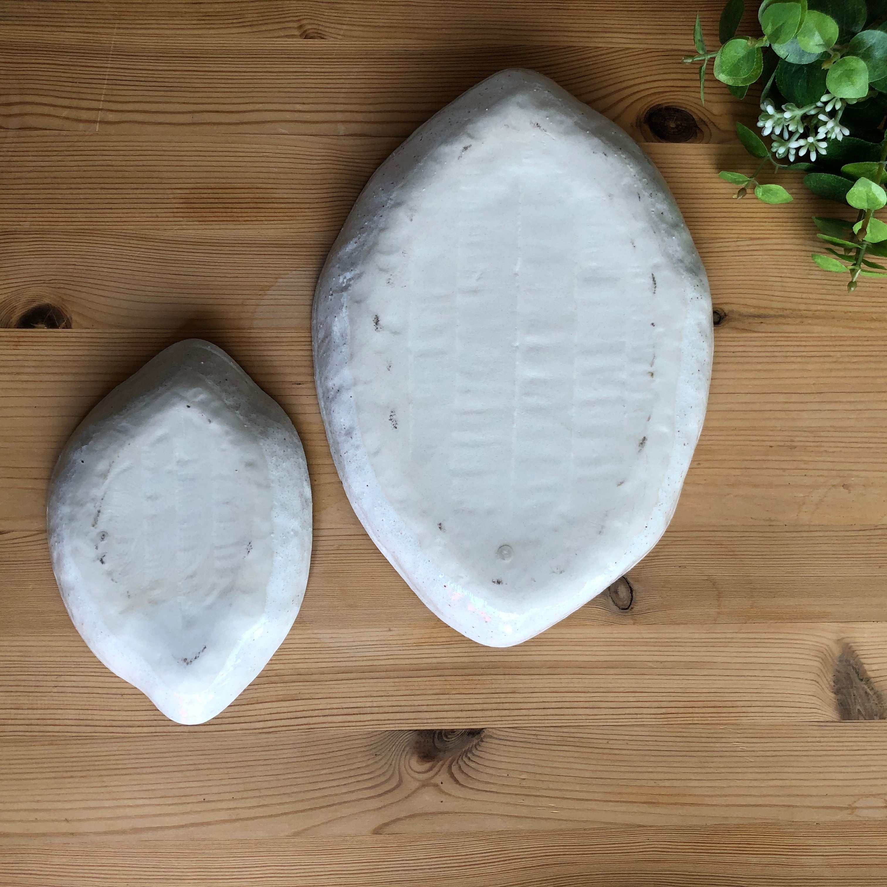 白唐津木の葉型小皿