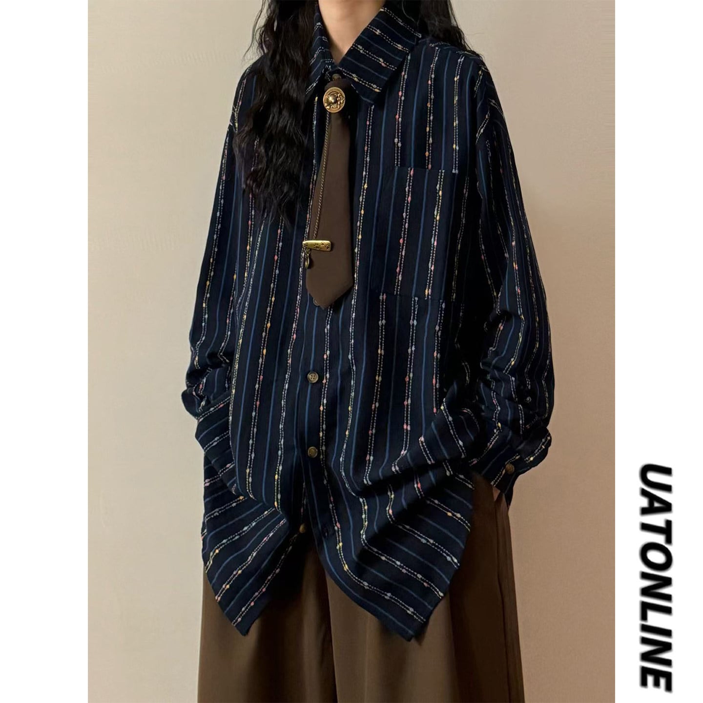 ♥ストライプの古典、レトロの呼吸！【UATONLINEシリーズ】☆シャツ