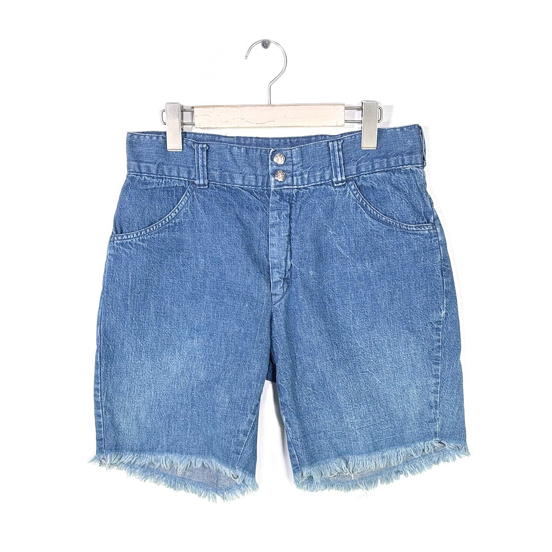 70s カッフオフ マリーンパンツ ヴィンテージジーンズ デニム ハーフパンツ ライトオンス サイズW32相当 古着 @EA0340