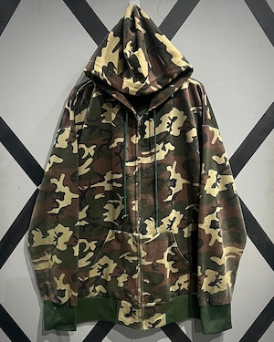 【X VINTAGE】80's Woodland Camouflage Pattern Zip Up Hoodie