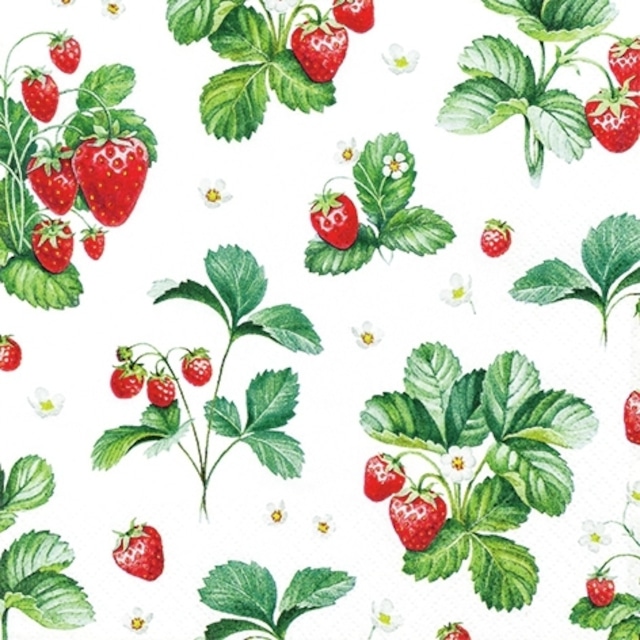 【Home Fashion】バラ売り2枚 カクテルサイズ ペーパーナプキン Strawberry Pattern ホワイト