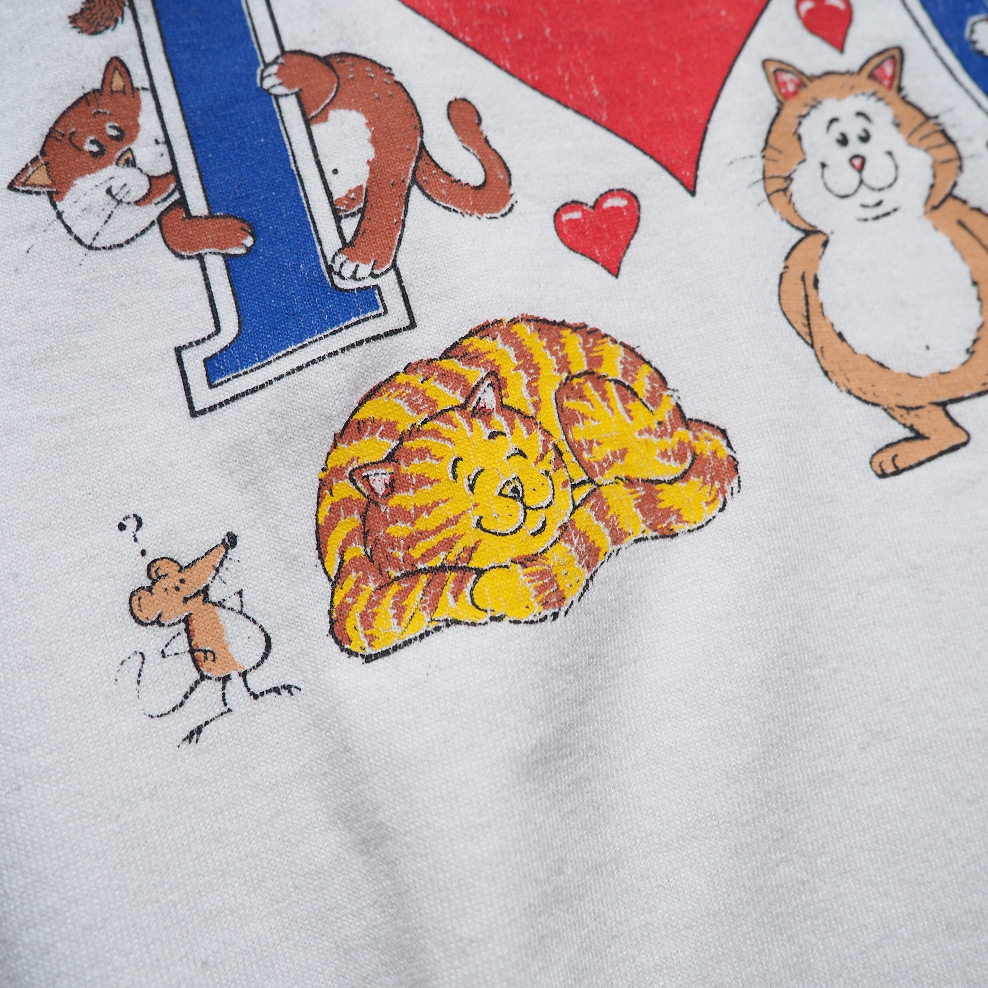 1990s ” I love cats ” printed vintage ss white Tee