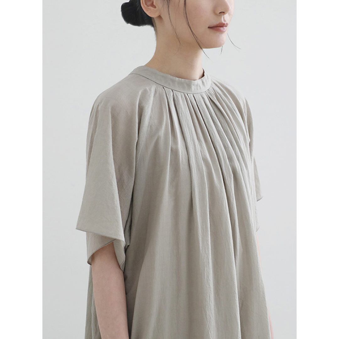 evam eva エヴァムエヴァ コットンローン・ワンピース cotton lawn one-piece ・グレージュ 薄く透け感のあるコットンの生地をたっぷりと使用しましたワンピースです【送料無料】