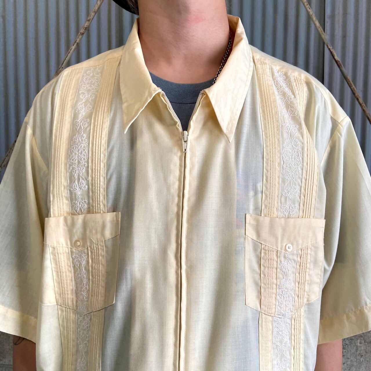 ビッグサイズ HABAND GUAYABERA フルジップ 半袖 キューバシャツ