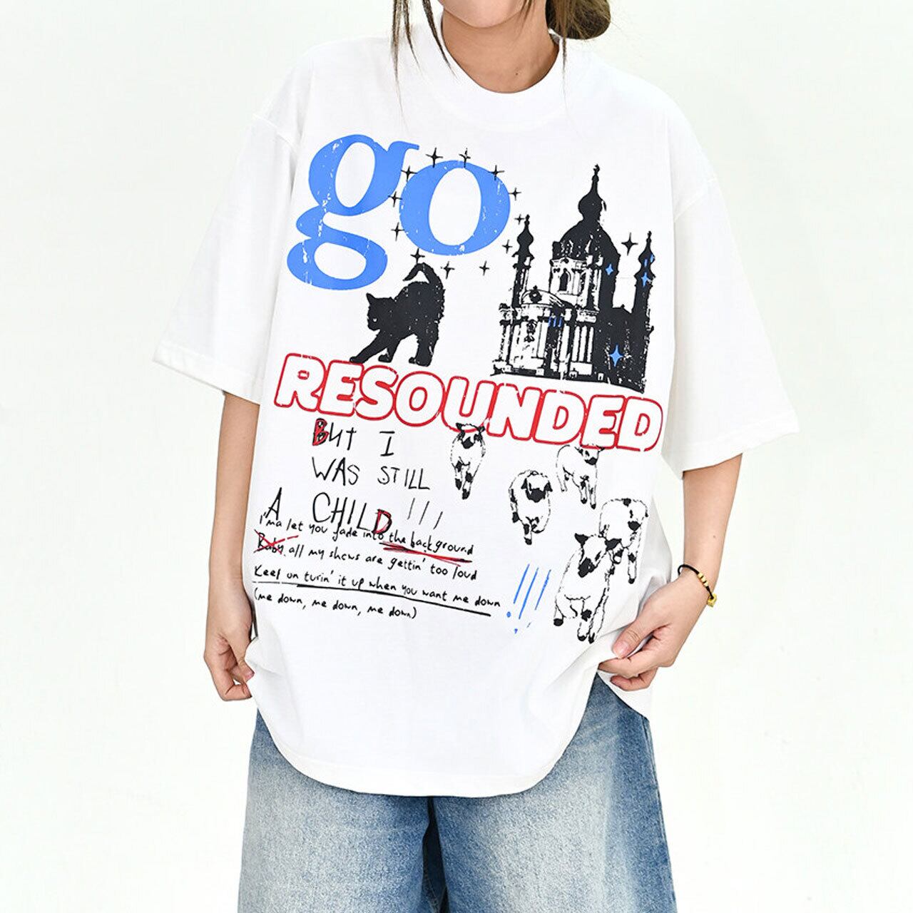 グラフィックコラージュアニマルプリントTシャツ 2col R02024