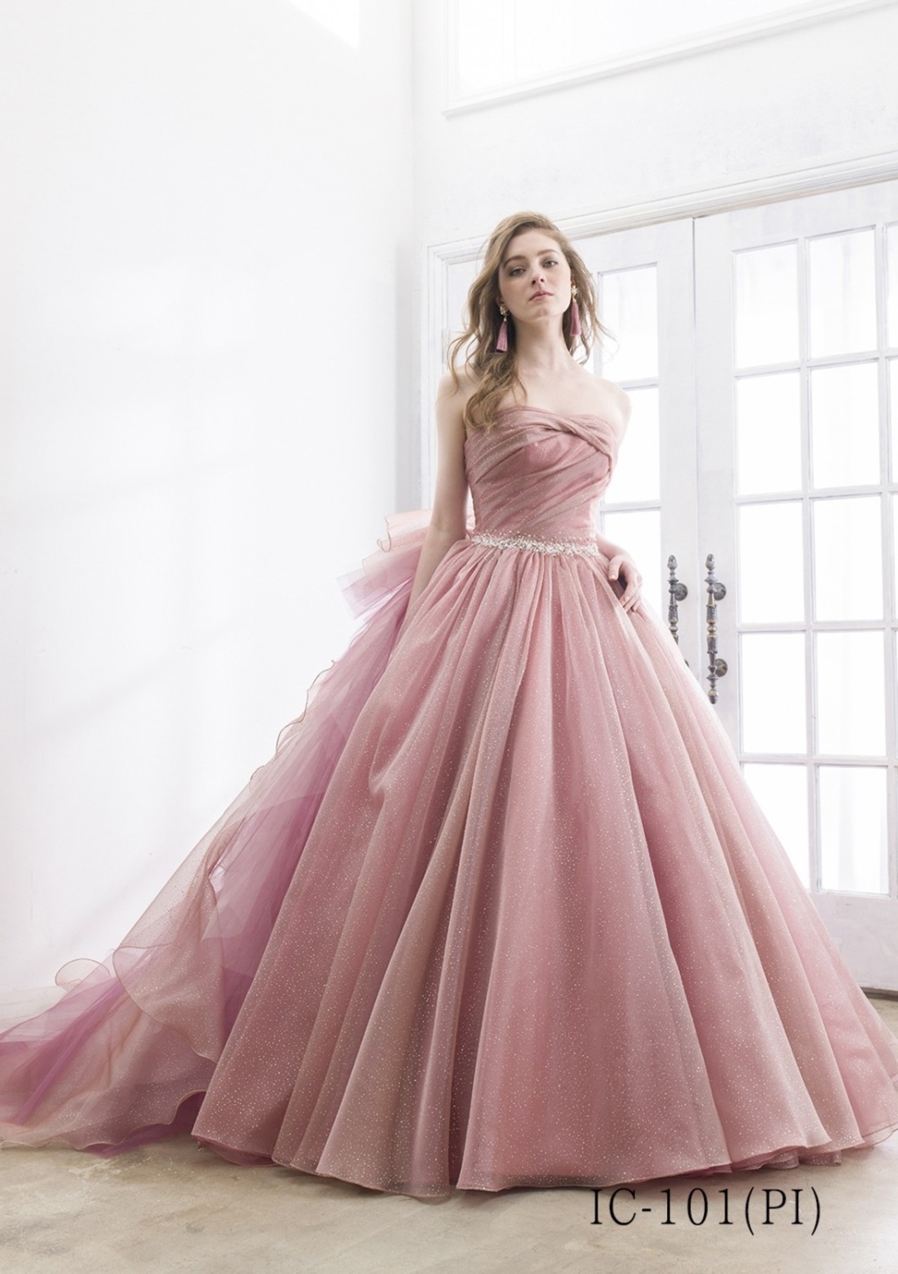 上品！ パーティードレス グレー グラデーション ベアトップ  