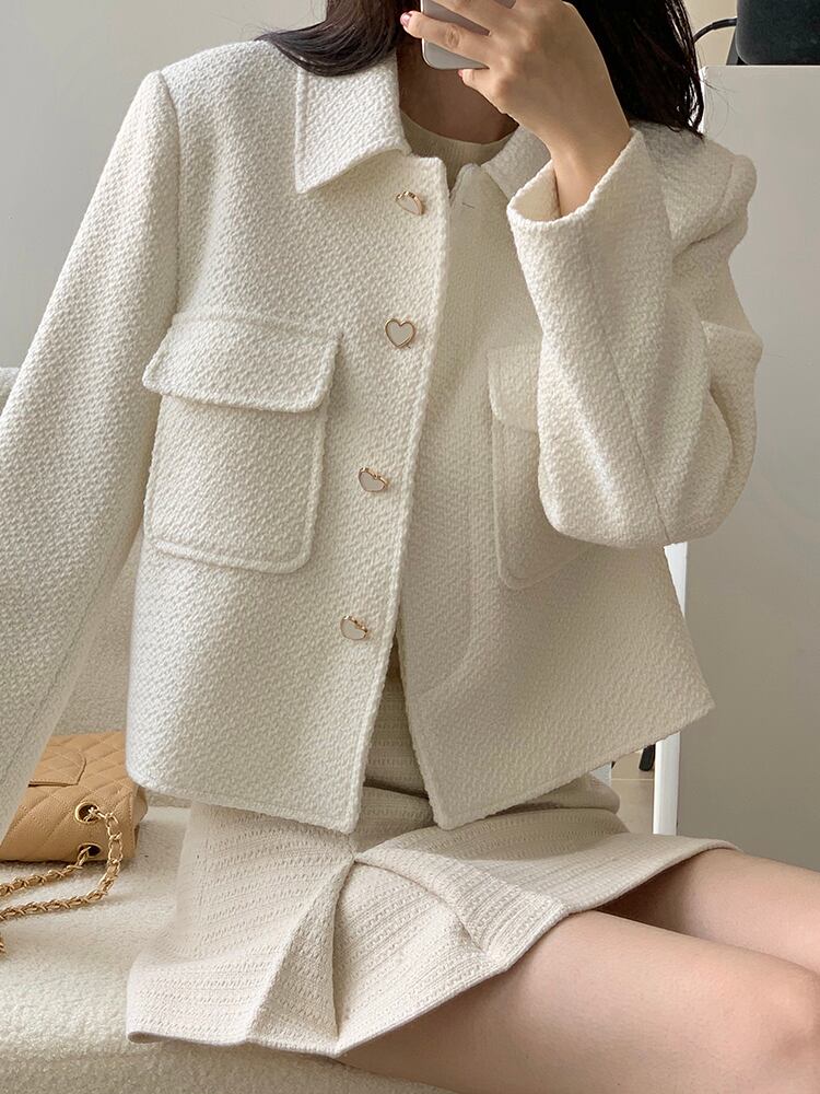 ショートジャケット オータムスタイルルーズカラーソリッド 長袖スリーブポケット ロング 秋物 ソリッドカラー ビッグFスモールZ韓国3420993863