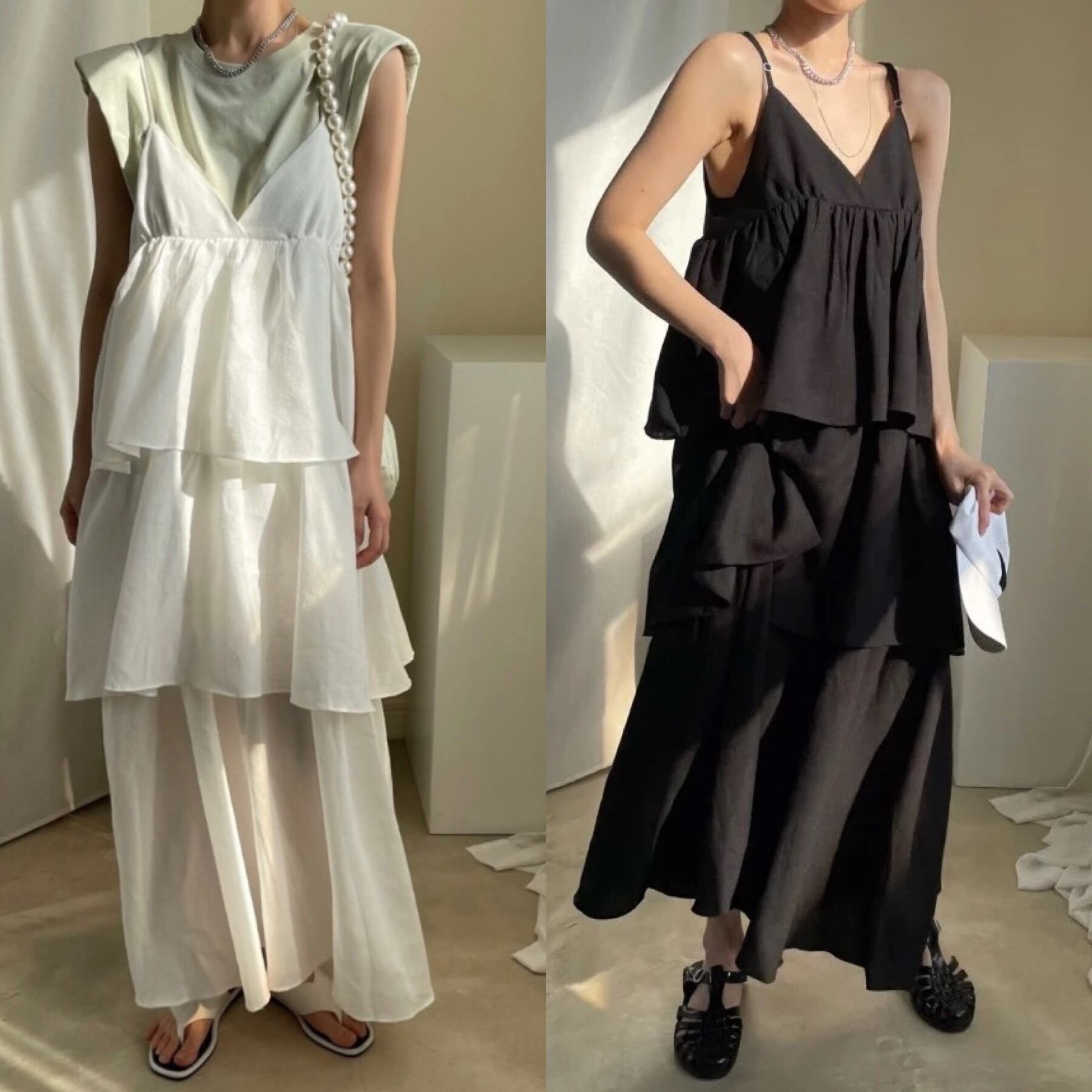 2color / ティアードキャミソールワンピース