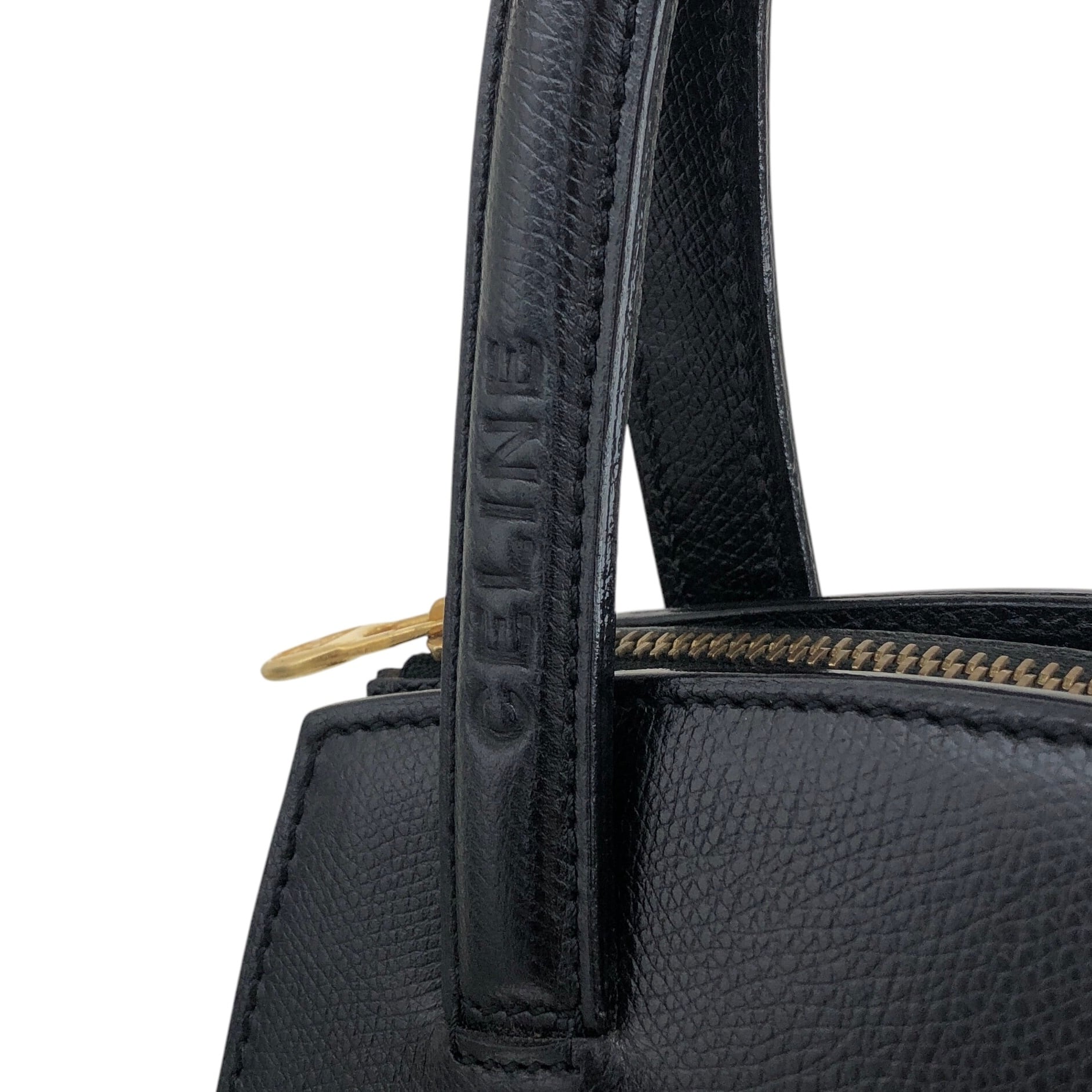CELINE セリーヌ ハンドバッグ ブラック ロゴ型押し レザー vintage