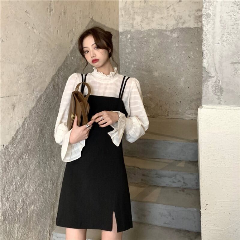 レースシフォンシャツ カラールーズスプリングトップス ロング 春物 ブラックストロベリース31420971730