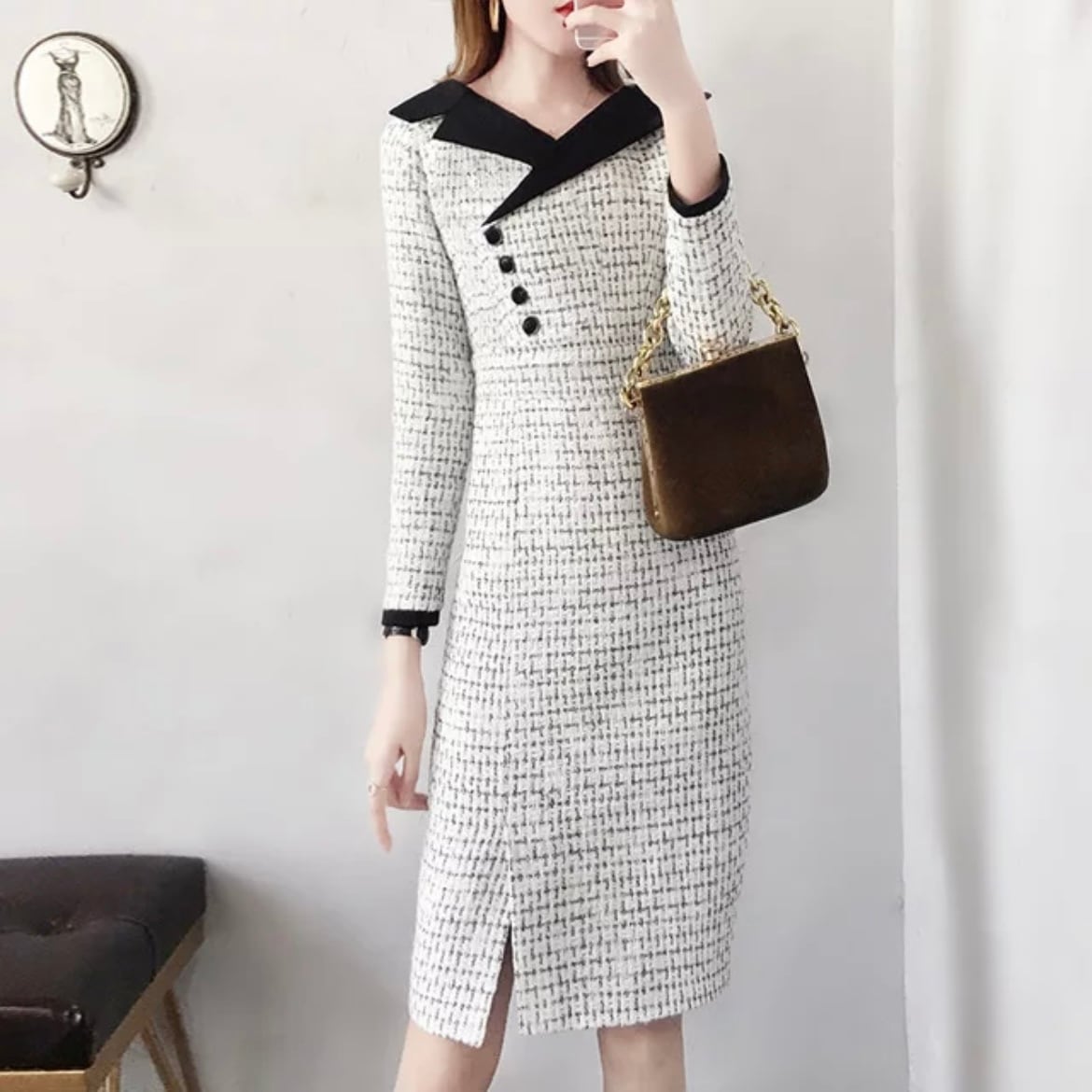 Vネックツイードワンピース | select shop -pixie-