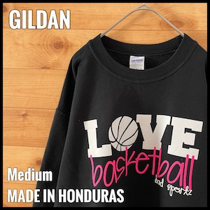 【GILDAN】プリント スウェットトレーナー バスケットボール LOVE basketball M 黒 US古着