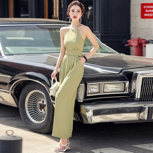 オールインワン ジャンプスーツ レディース フォーマル きれいめ パンツドレス ノースリーブ ワイドパンツ ウエストリボン ハイウエスト エレガント オールインワン ジャンプスーツ レディース