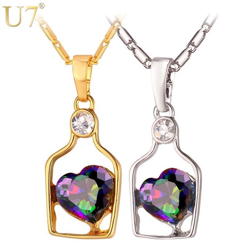 レディース ネックレス ハート メッセージ ボトル チャーム ロマンチック シルバー カラー CZ クリスタル チェーン 80002039