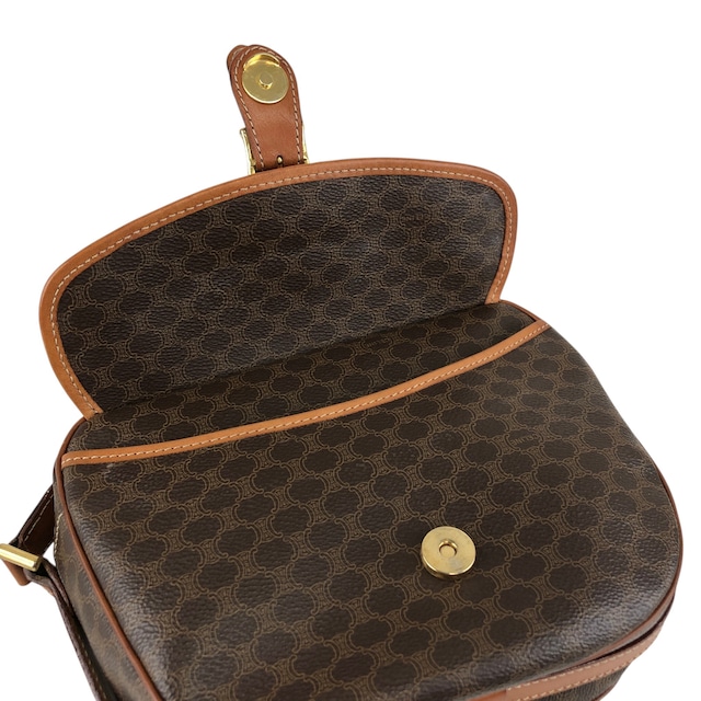 CELINE セリーヌ マカダム ショルダーバッグ ブラウン ブラゾン型押し PVC フロントバックル vintage ヴィンテージ オールド n75n6t