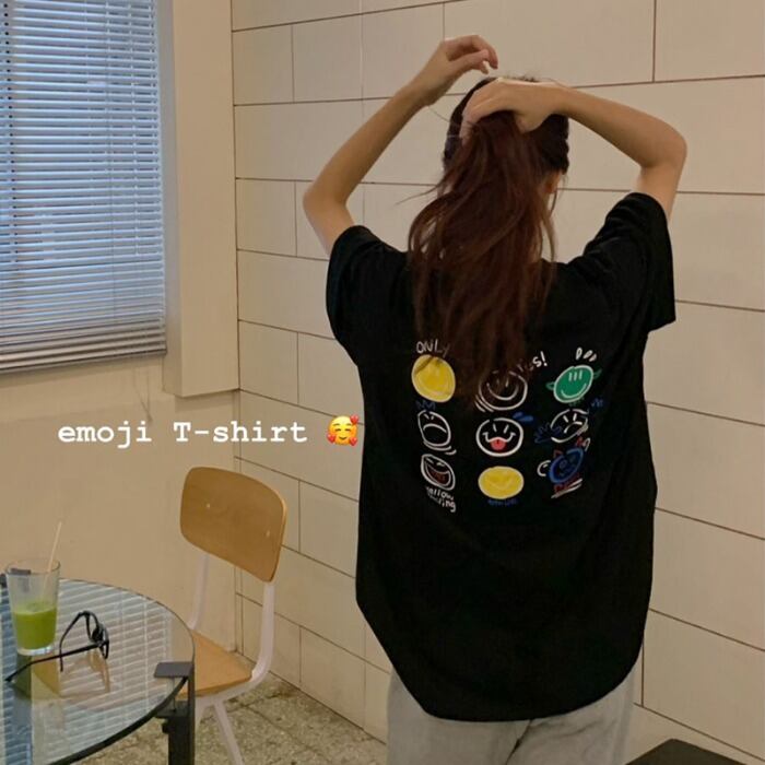 ブラックルーズトップス サマーTシャツ コットン 夏物 モンロー27099922855