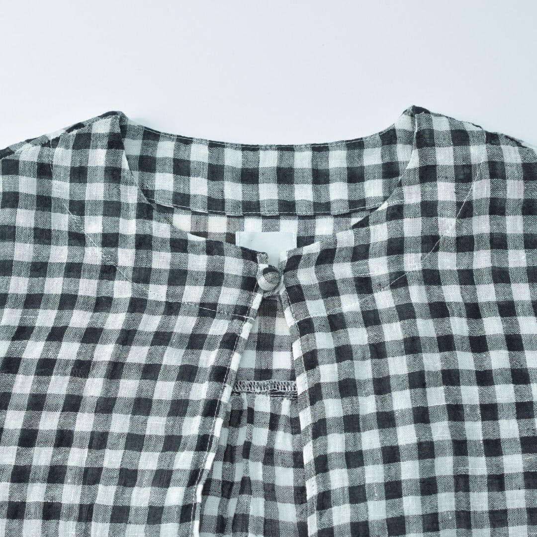 Gauze# ガーゼ G744 リネンギンガムポケットブラウス・ホワイトノイル