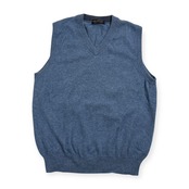 カシミヤ100% PURE CASHMERE ピュアカシミヤ Vネック ニットベスト L /くすみブルー系 メンズ