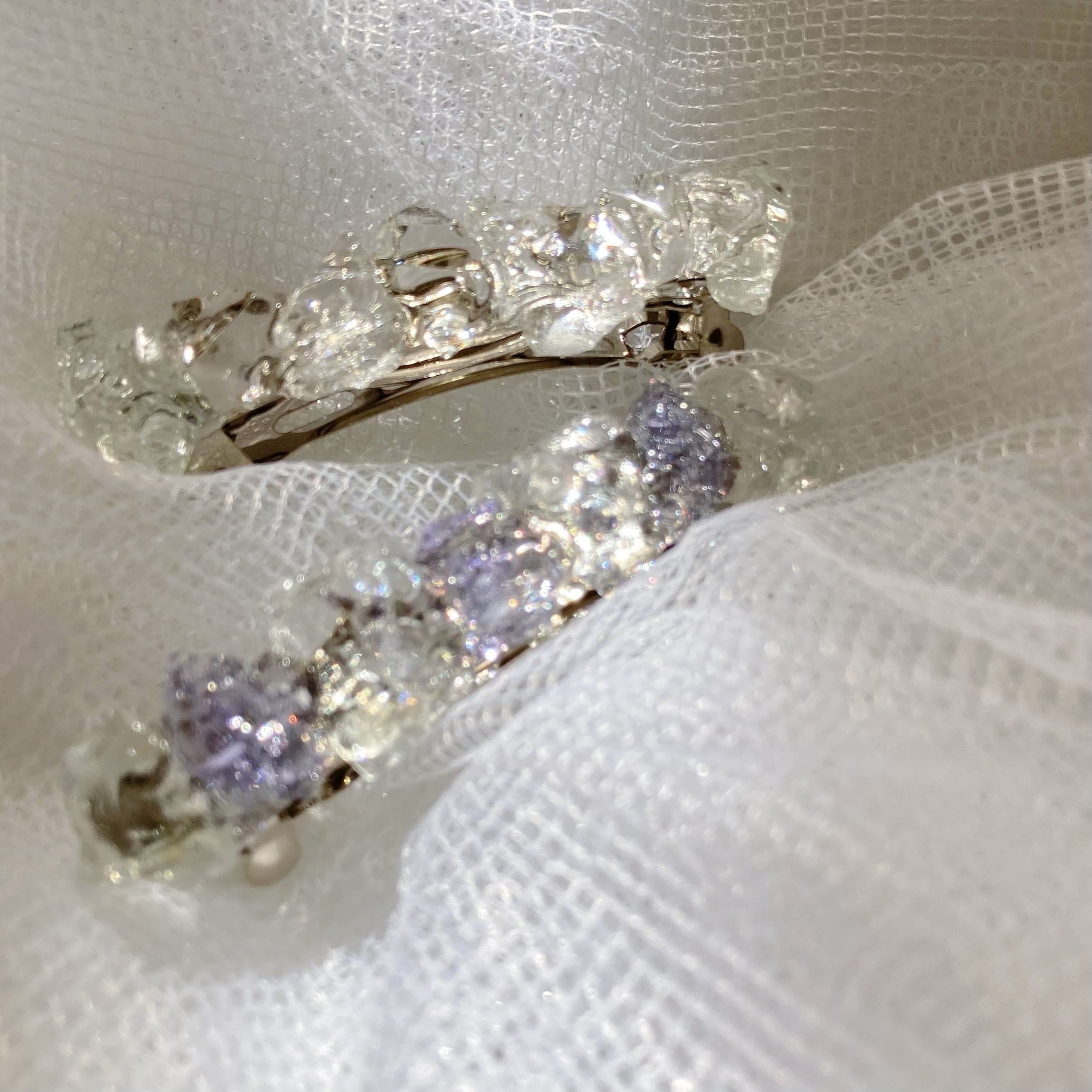 谷川さん専用♡天然石バレッタ purpleyellow うるうる宝石】バレッタ （clear silver / clear purple） | miyu.miyu