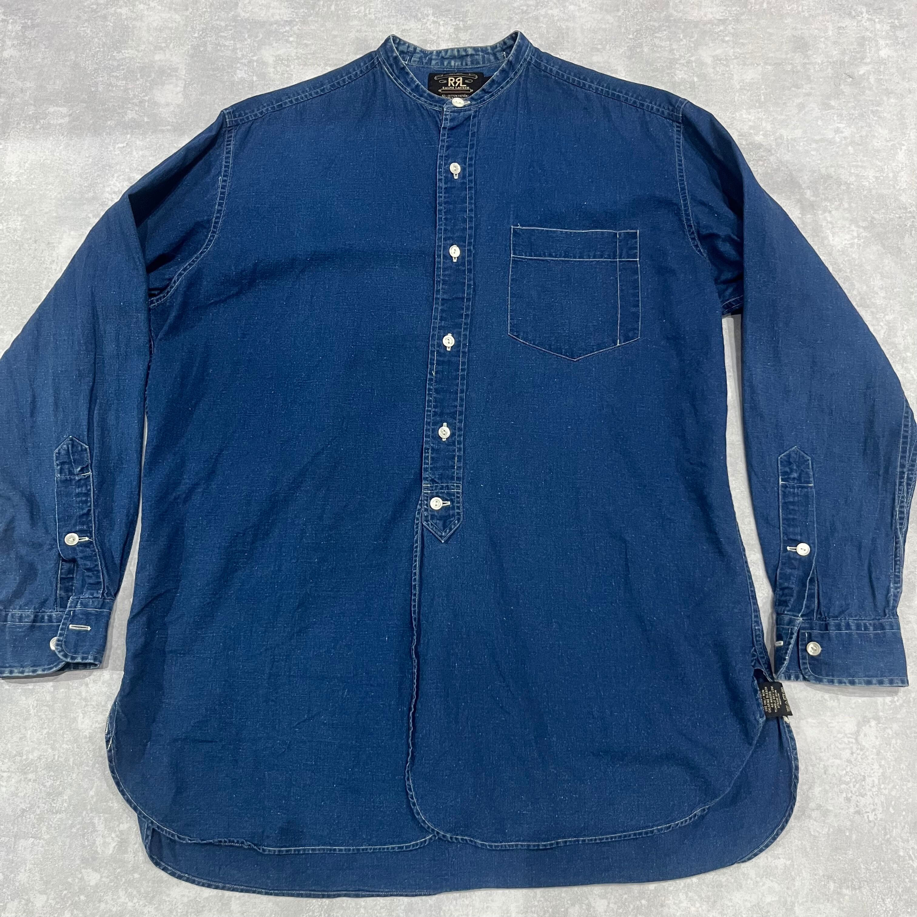 RRL 90's ノーカラーシャツ インディゴリネン 初期 ３つ星 M RRL 90s ノーカラーシャツ インディゴリネン 初期 3つ星 アメリカ製