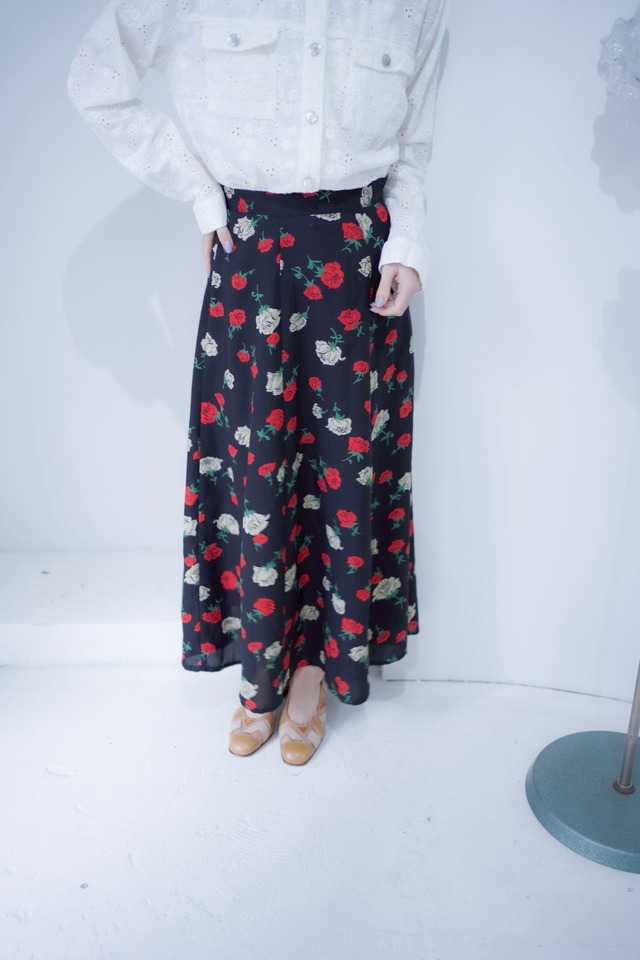rose print flare skirt