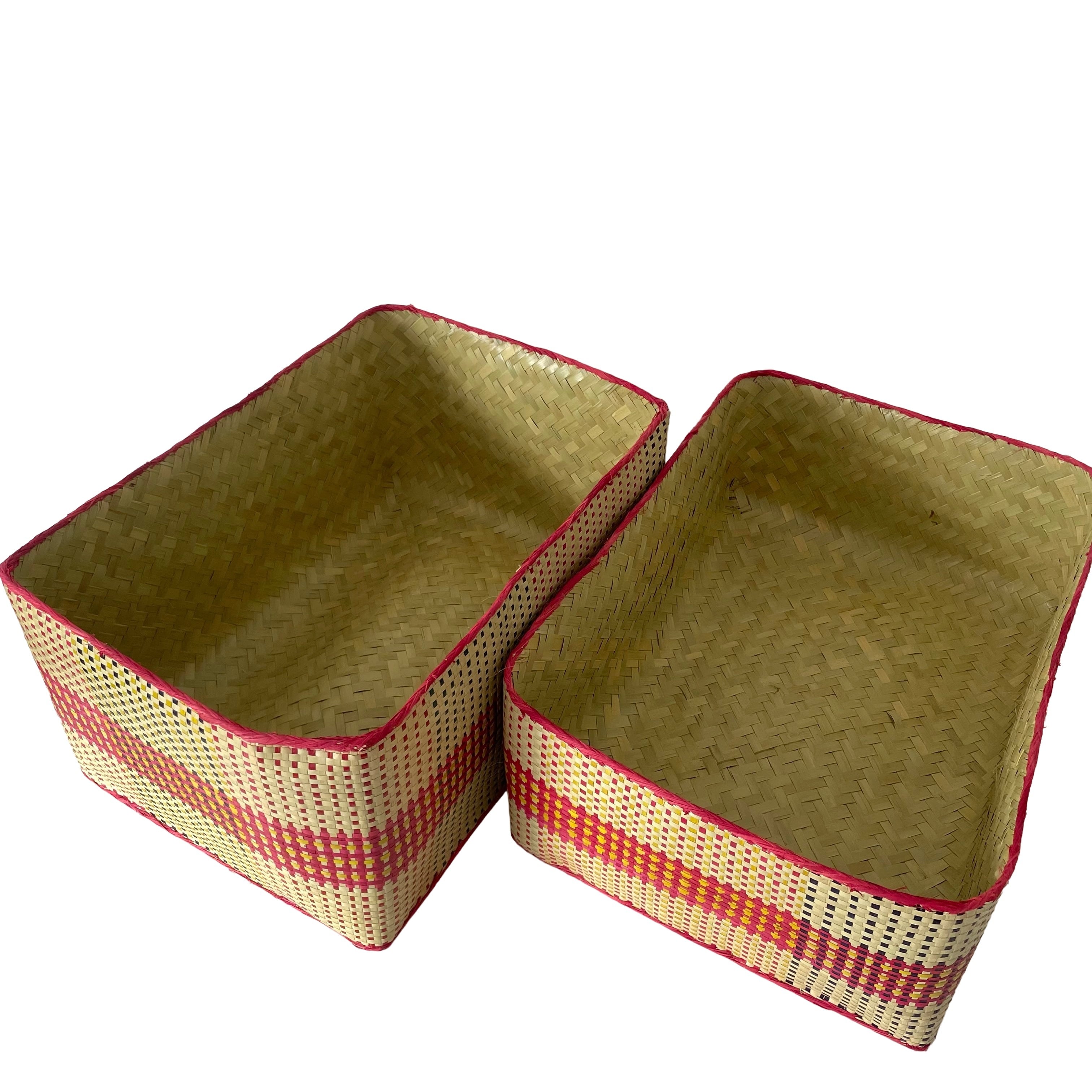 Rectangular colourful basket LL w41cm×30cm×h22cm四角カラフル蓋付き