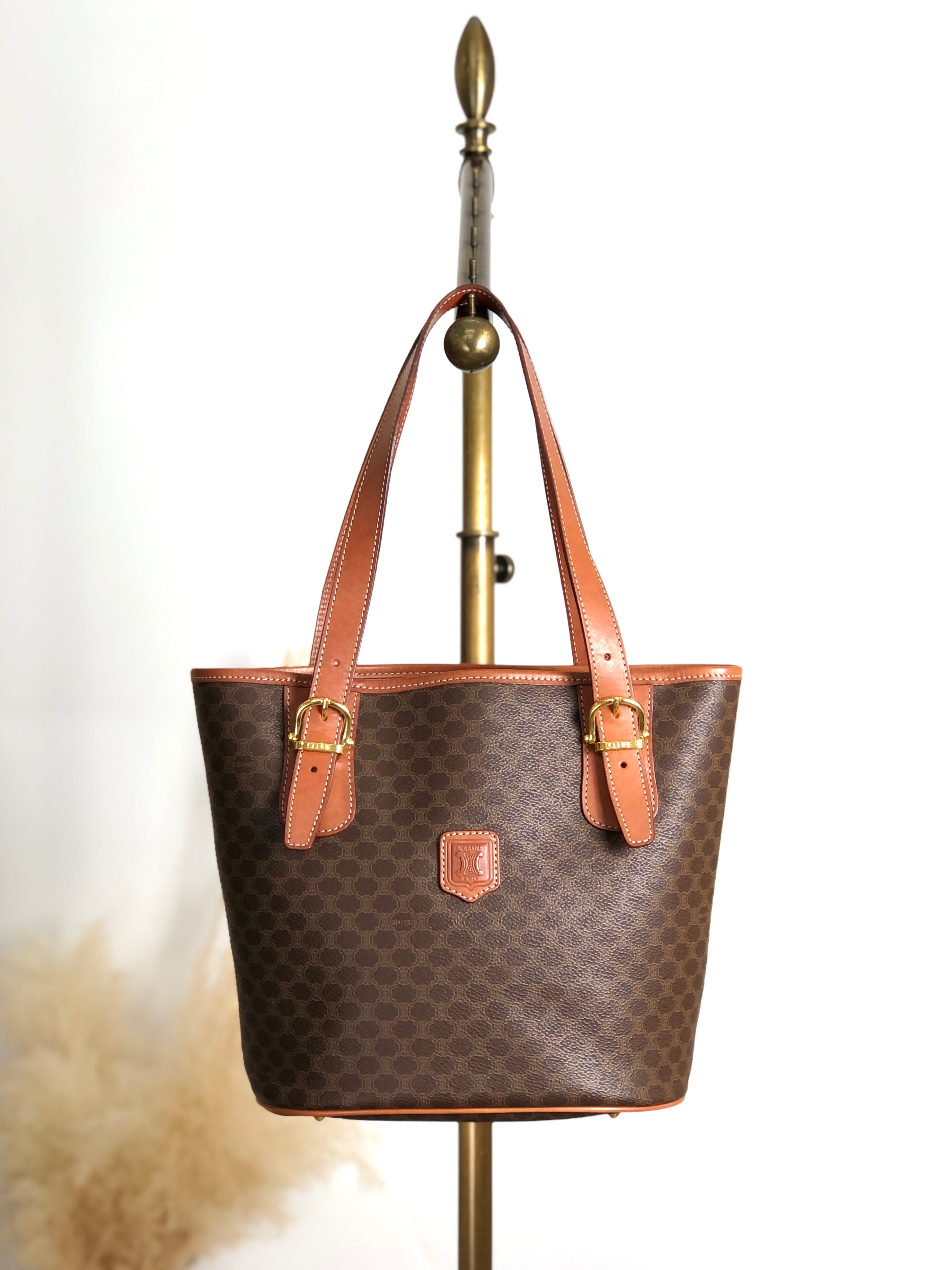 CELINE セリーヌ マカダム トートバッグ ブラウン ブラゾン型押し PVC vintage ヴィンテージ オールド 6im6cj