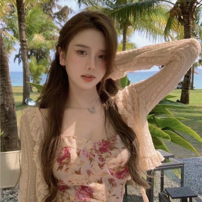 サマースタイルスリムハイウェストウェストフローラルドレス ニットカーディガン エレガント 夏物 花柄 ドラファッションホール63916290322