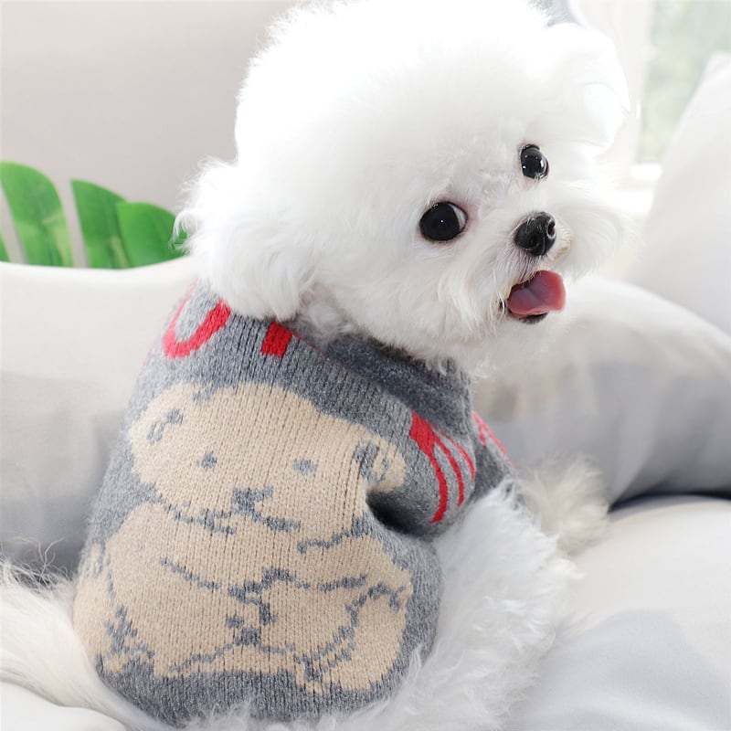 犬用ワンピース】グレー/ニット/ファー/犬用服/for pets only
