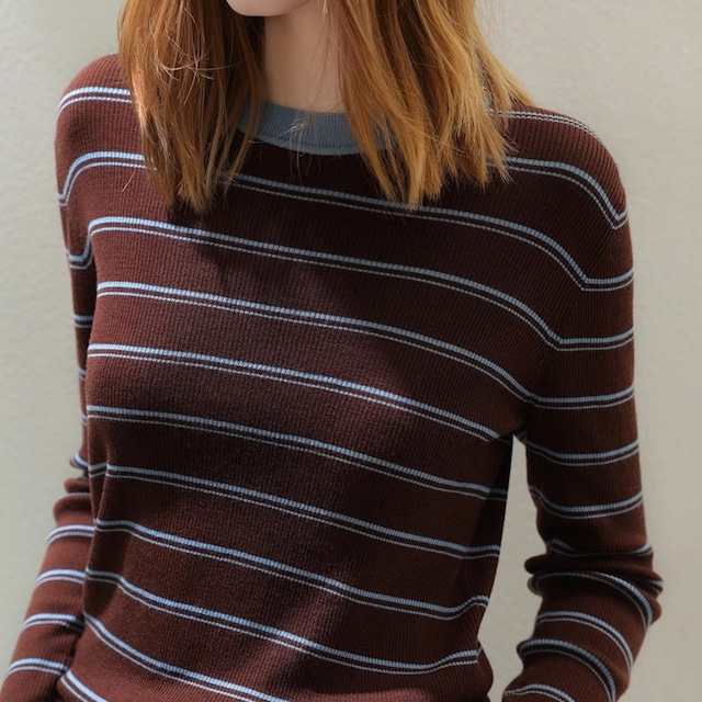 brown blue striped knit sweater